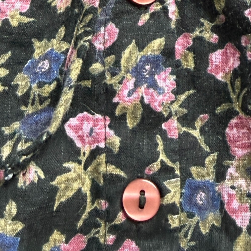 Free People‎ Meant To Be Floral Black Pink Women Large Puffy Sleeve Boho Top - Picture 7 of 9